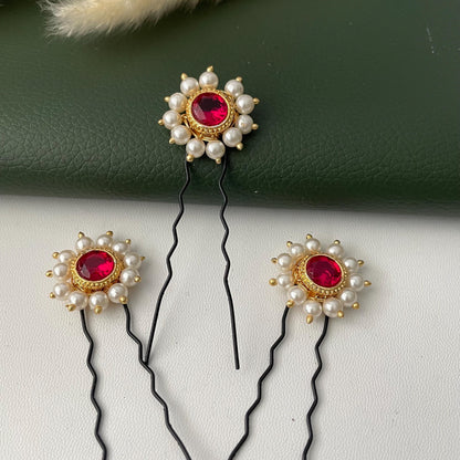 Maharashtrian style hair pins for hair bun or braids : Set of 3 or set of 4 pins