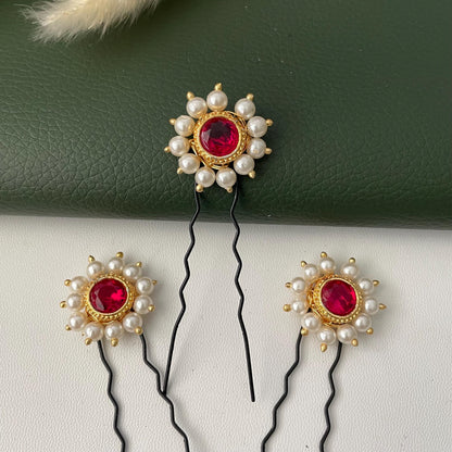 Maharashtrian style hair pins for hair bun or braids : Set of 3 or set of 4 pins