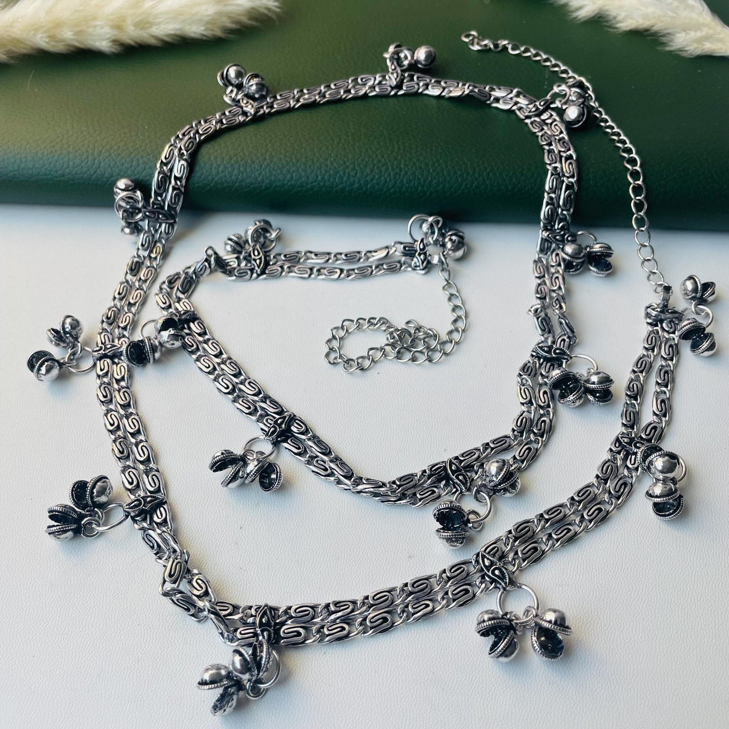 Oxidized Kamarpatta Waist Chain: Saree Belly Belt, Ghungroo Jhumki Charms