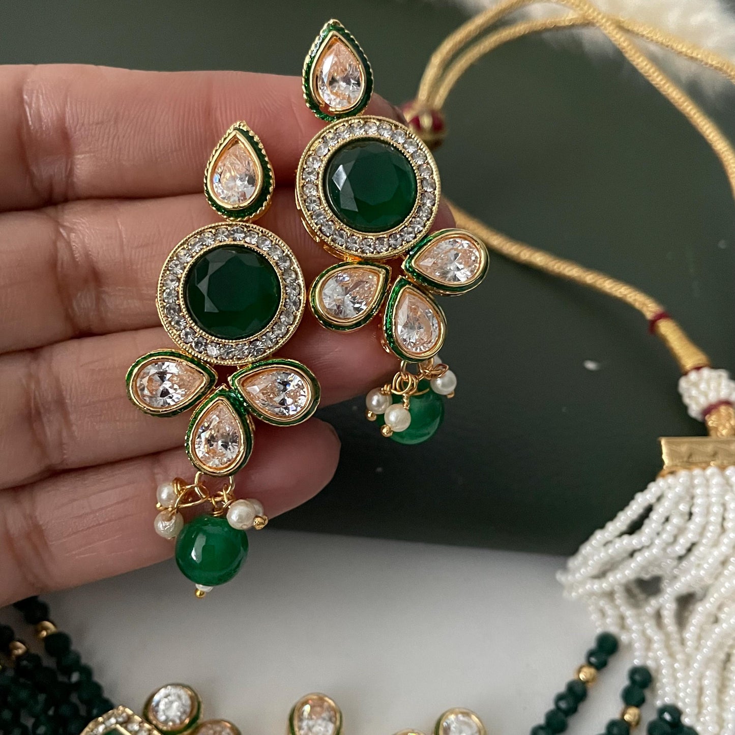 Green gold plated Kundan Choker Necklace Set or a collar neckpiece