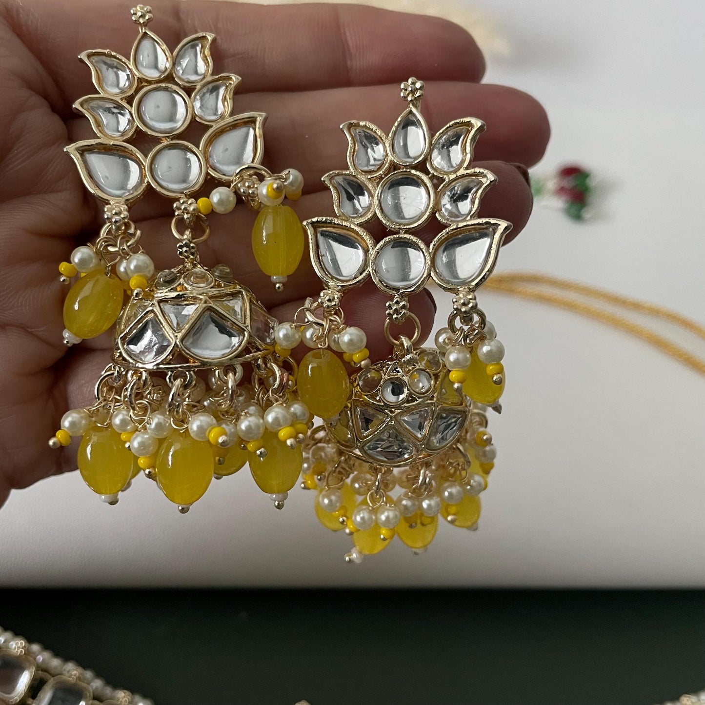 Yellow Kundan Choker Set: Bridal Necklace with Earrings & Maang Tika
