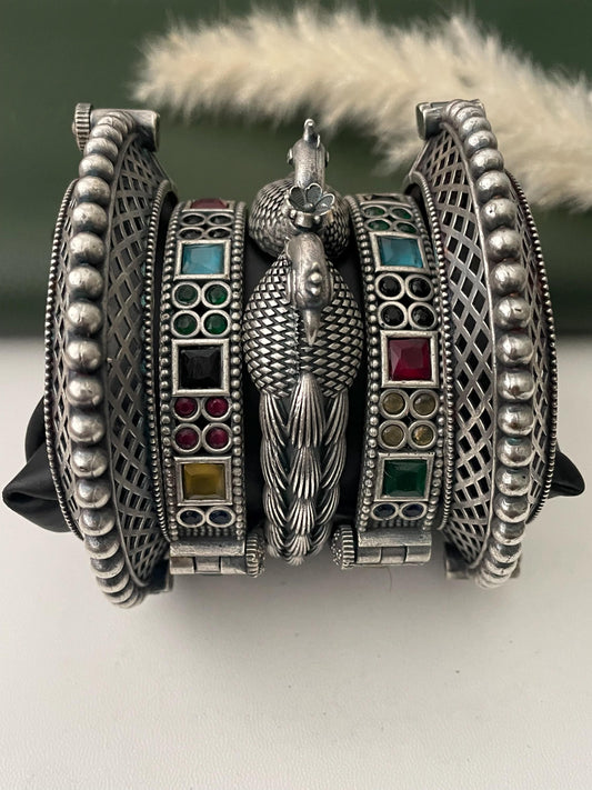 trendy stack of oxidized bangles set of 5
