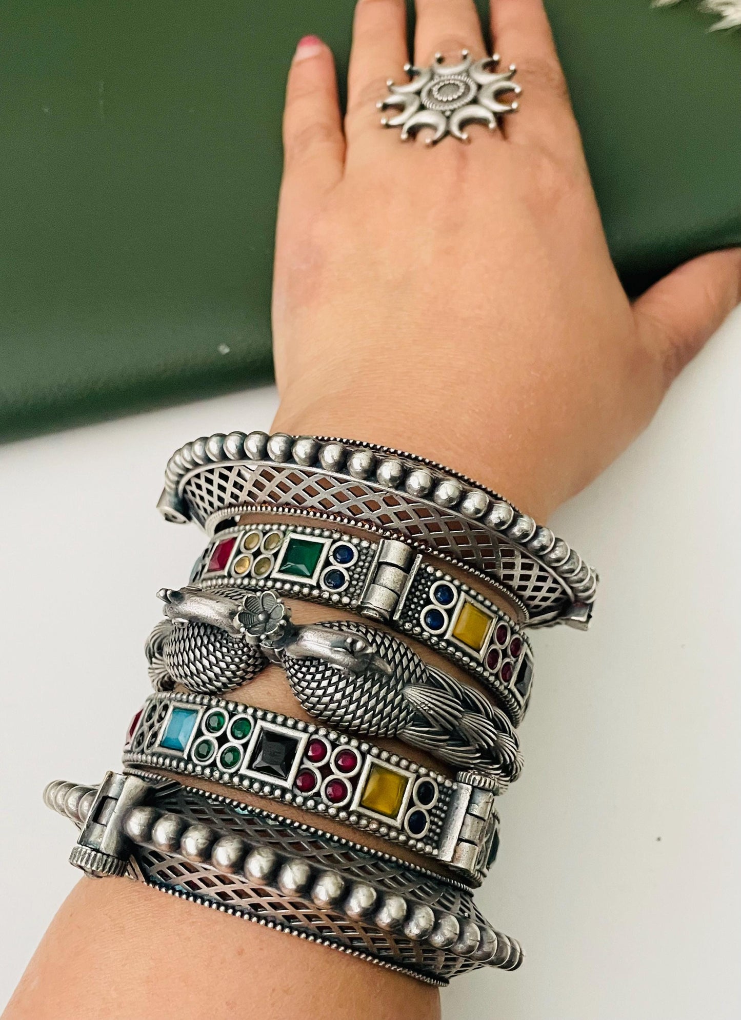 trendy stack of oxidized bangles set of 5