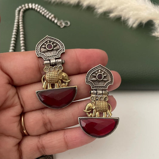 Nysaa Dual tone long necklace with Monalisa stone with matching earrings set