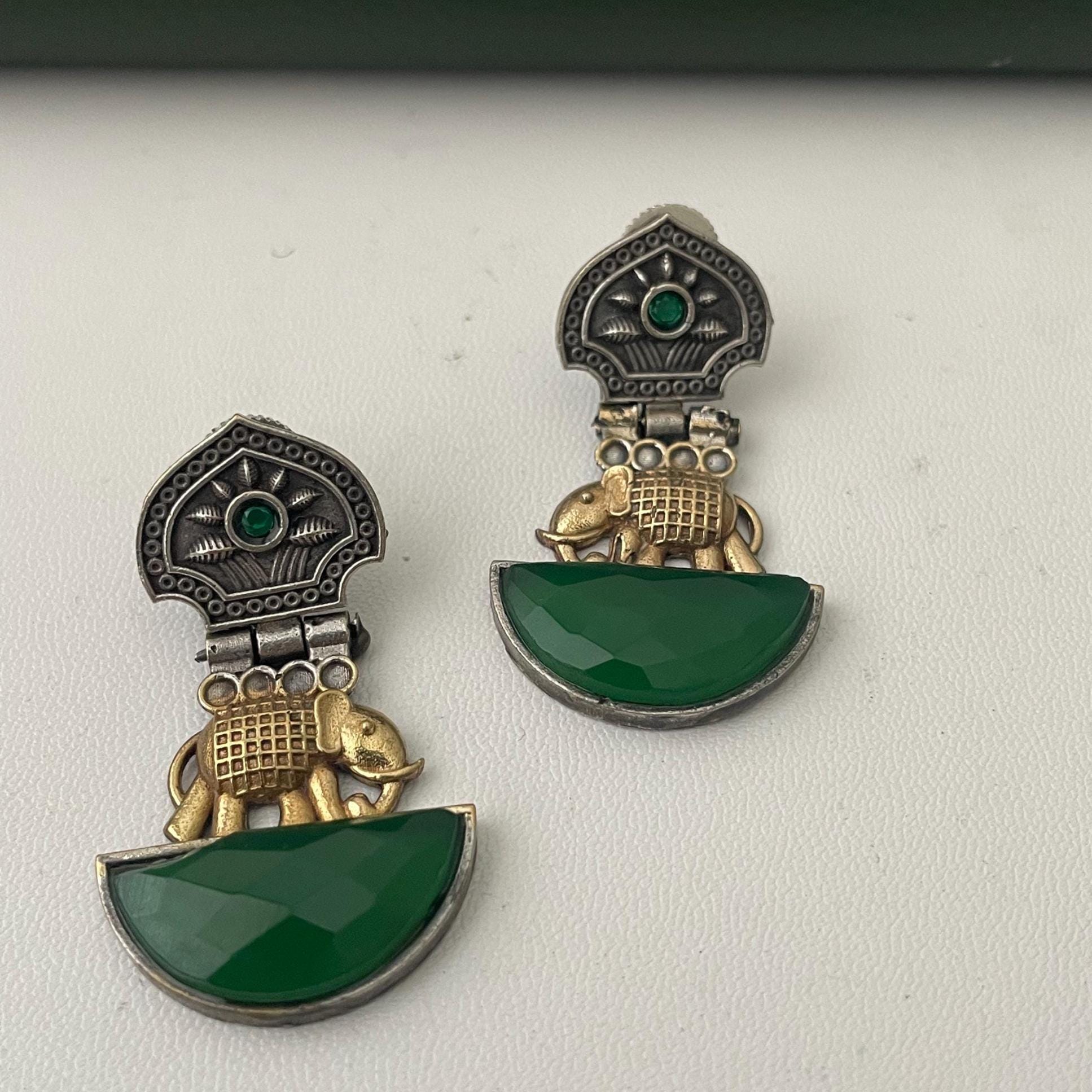 Nysaa Dual tone long necklace with Monalisa stone with matching earrings set