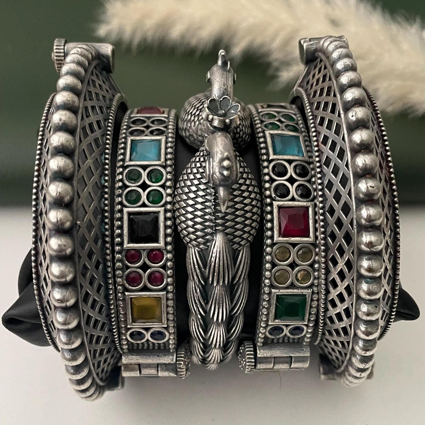 trendy stack of oxidized bangles set of 5