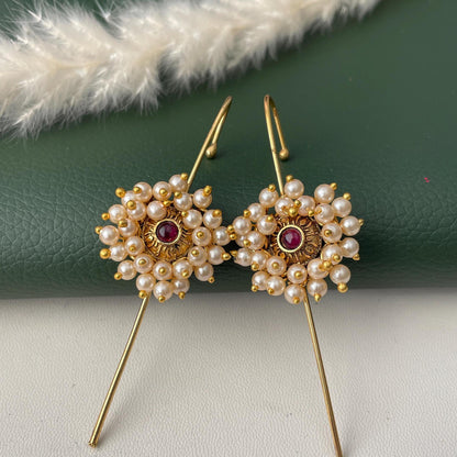 Trendy pearl gold plated needle Earcuffs