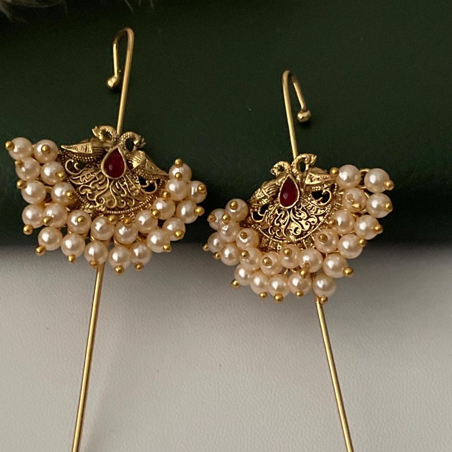Trendy pearl gold plated needle Earcuffs