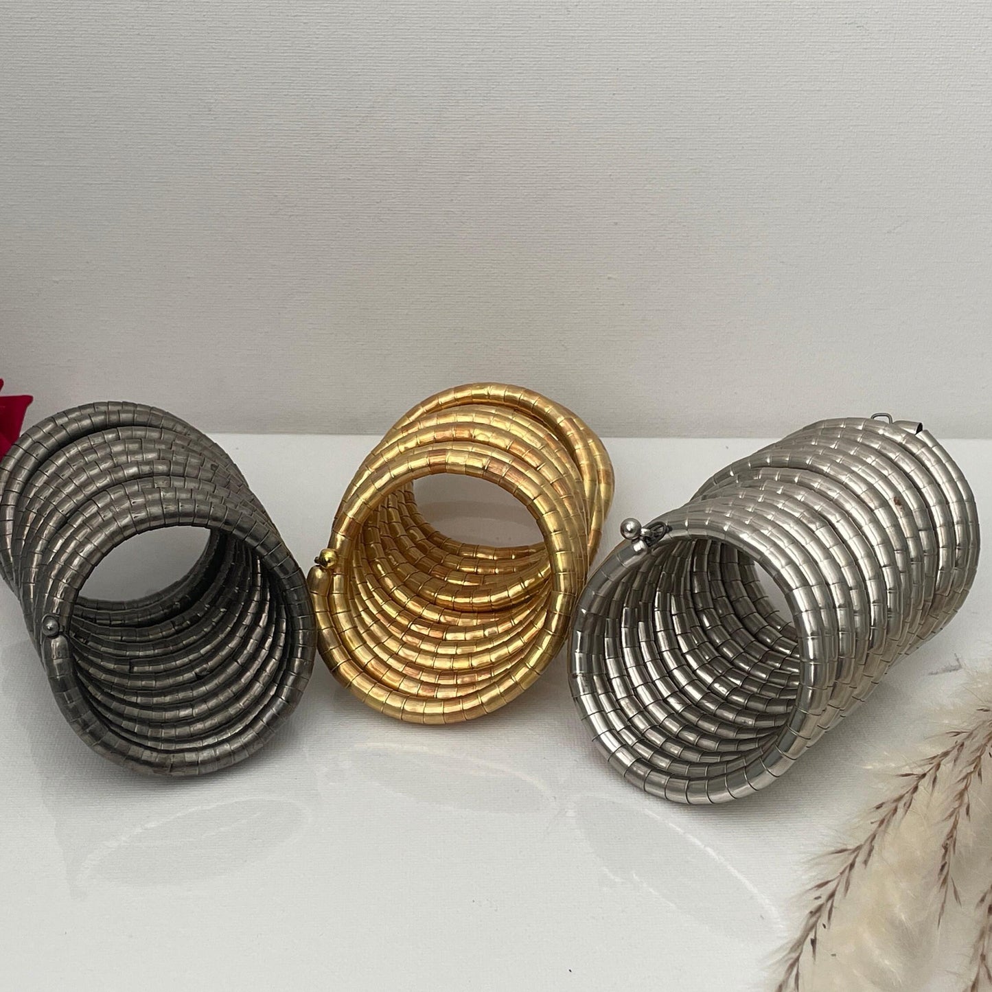 Oxidised spiral bangles