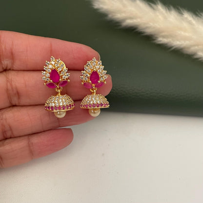 Cubic Zirconia small Jhumki Earrings: South Indian jhumkis