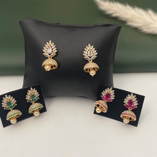 Cubic Zirconia small Jhumki Earrings: South Indian jhumkis