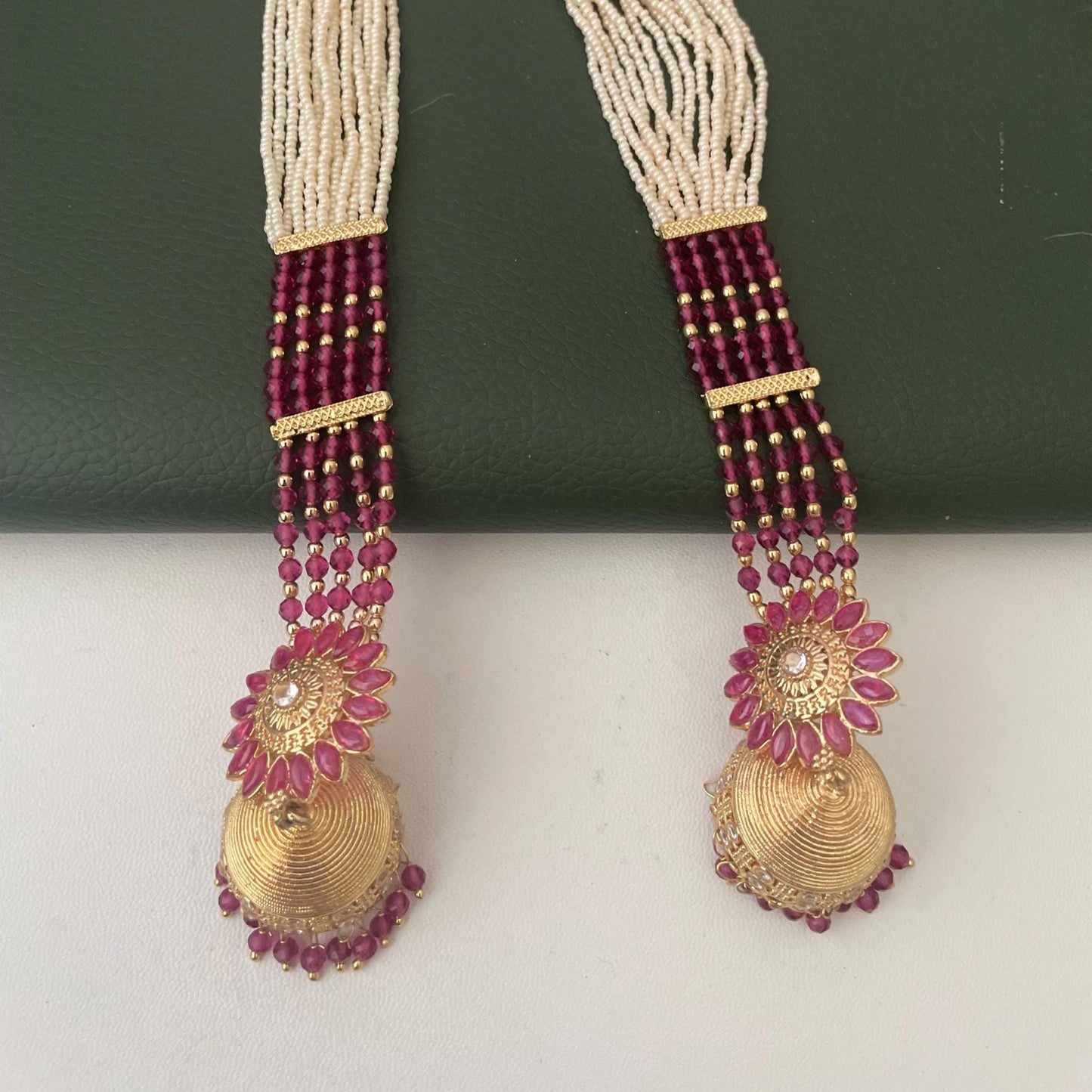 Gold Plated Jhumki Earrings with Ear Chain: Bridal Jewelry