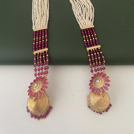Gold Plated Jhumki Earrings with Ear Chain: Bridal Jewelry