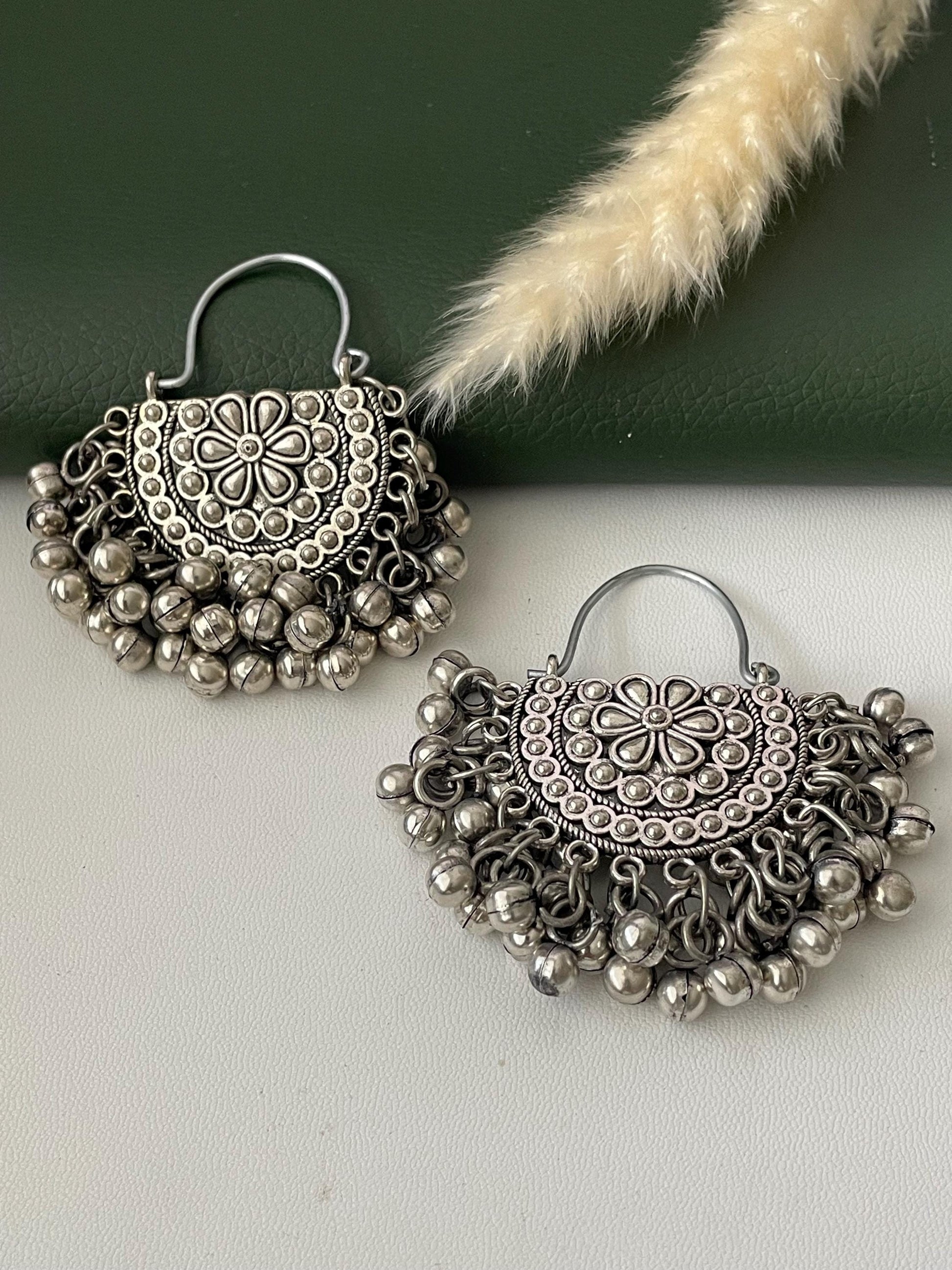 Oxidized ghungaroo chandbali earrings