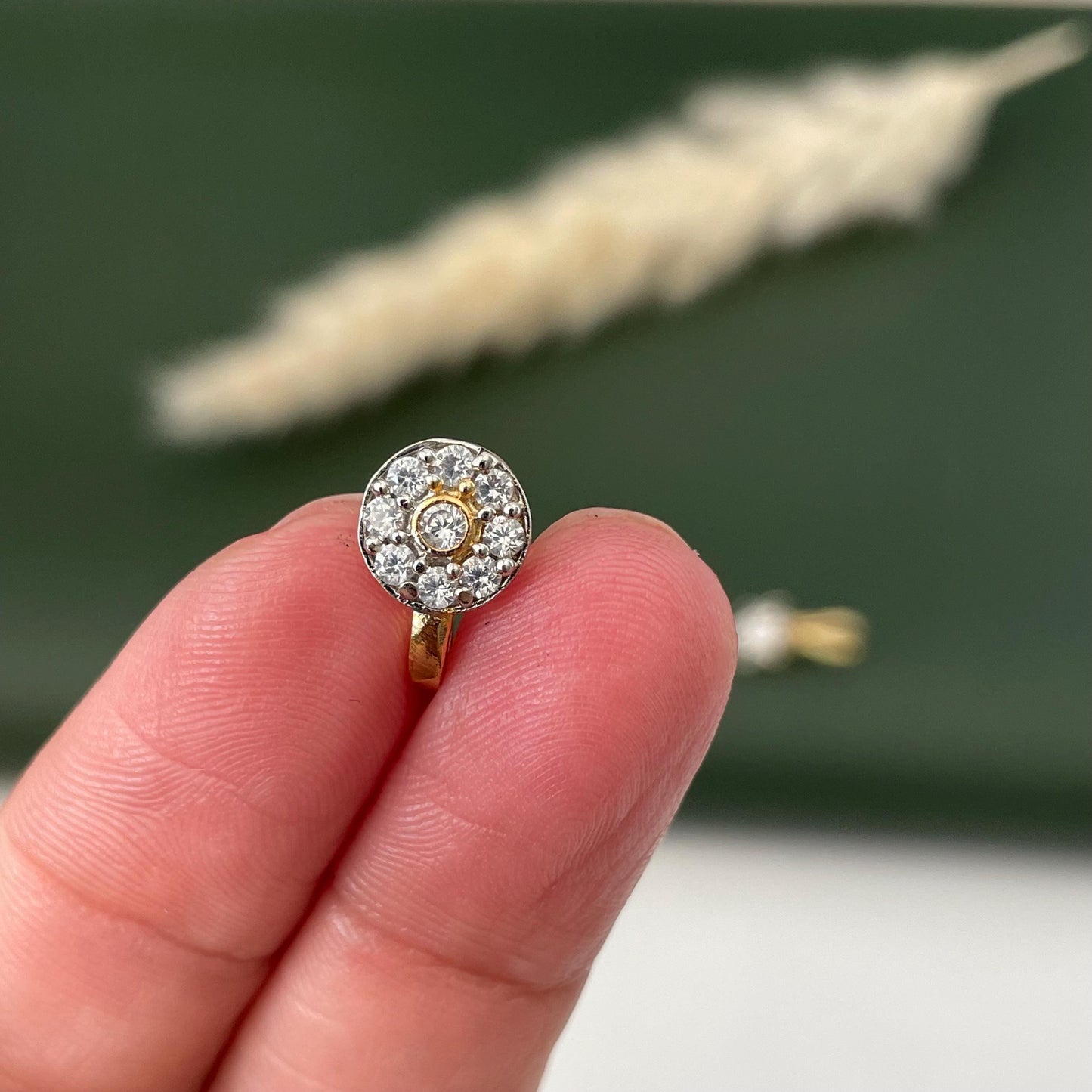 Gold Plated CZ Clip On Nose Ring: Indian Nath, No Piercing