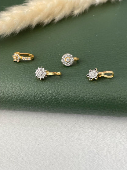 Gold Plated CZ Clip On Nose Ring: Indian Nath, No Piercing
