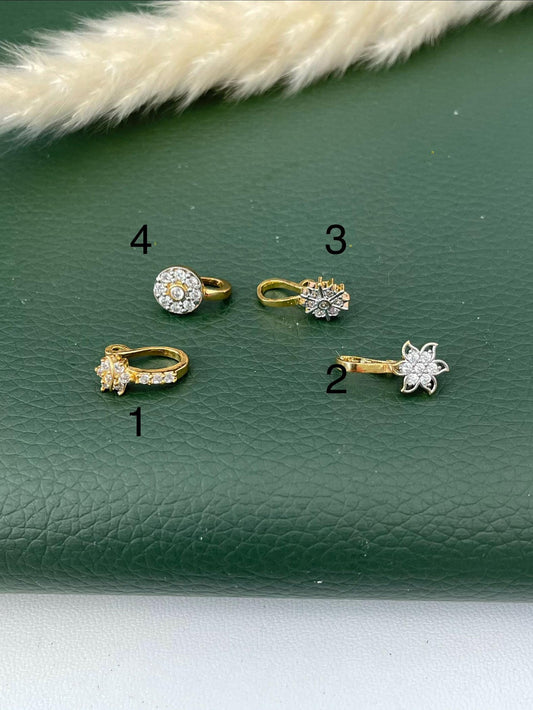 Gold Plated CZ Clip On Nose Ring: Indian Nath, No Piercing