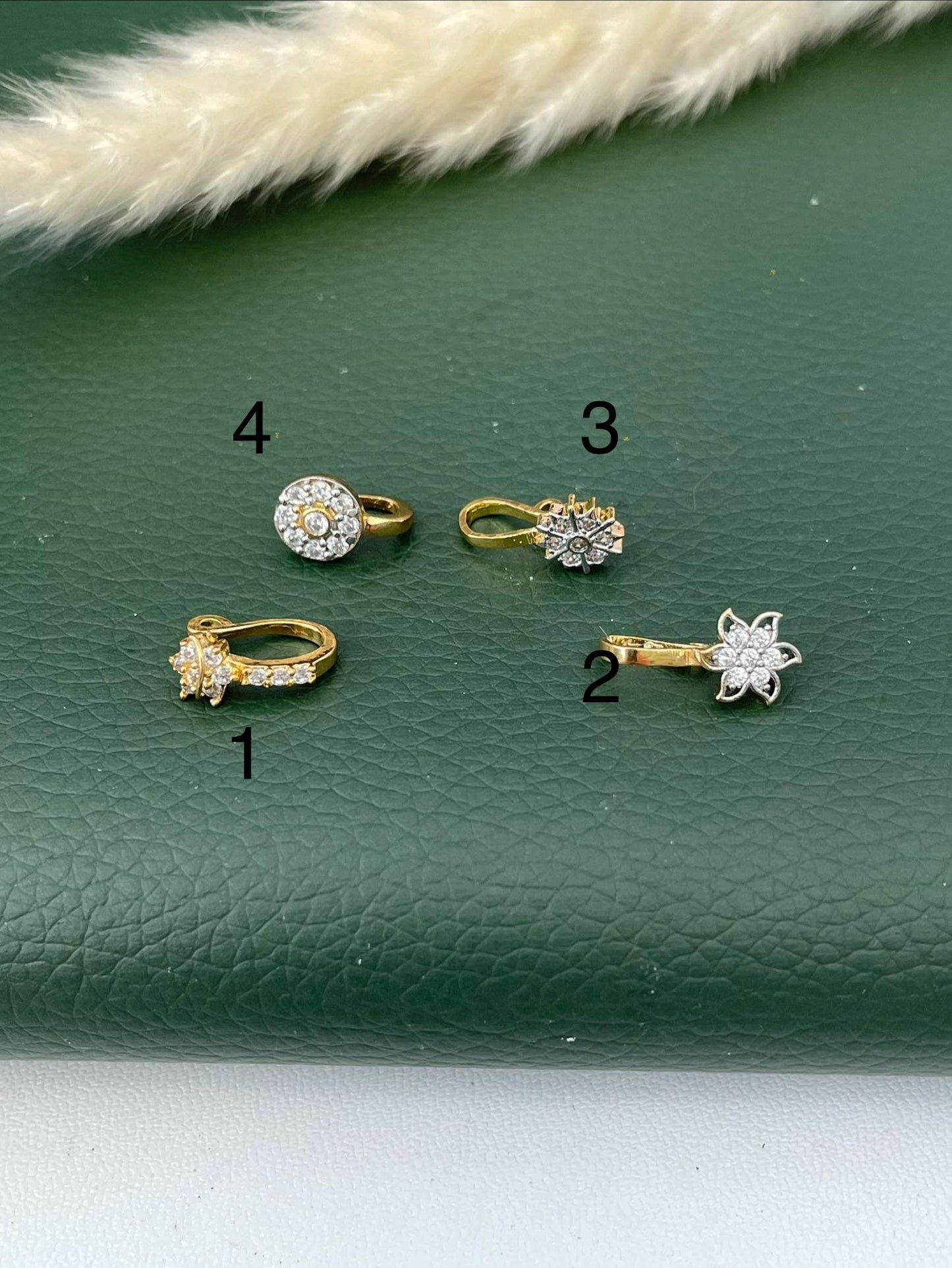 Gold Plated CZ Clip On Nose Ring: Indian Nath, No Piercing