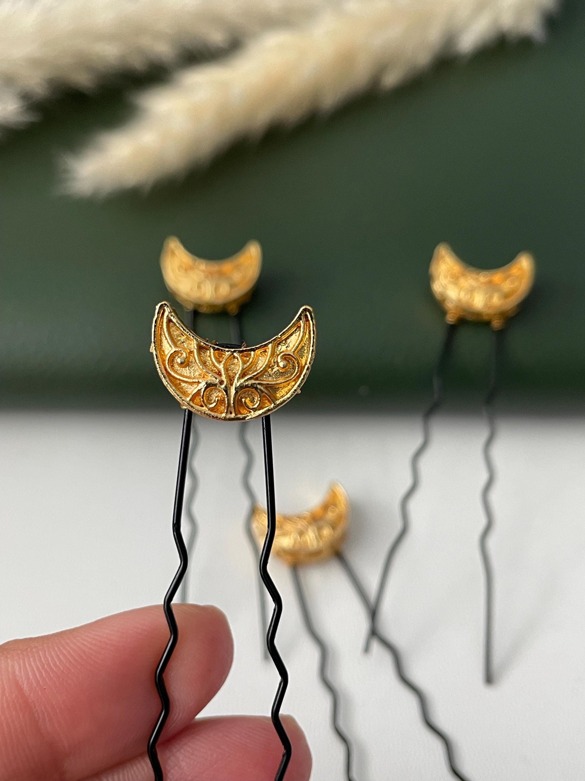 Gold color crescent moon Maharashtrian style juda hair pin