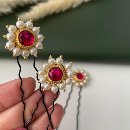 Maharashtrian style hair pins for hair bun or braids : Set of 3 or set of 4 pins