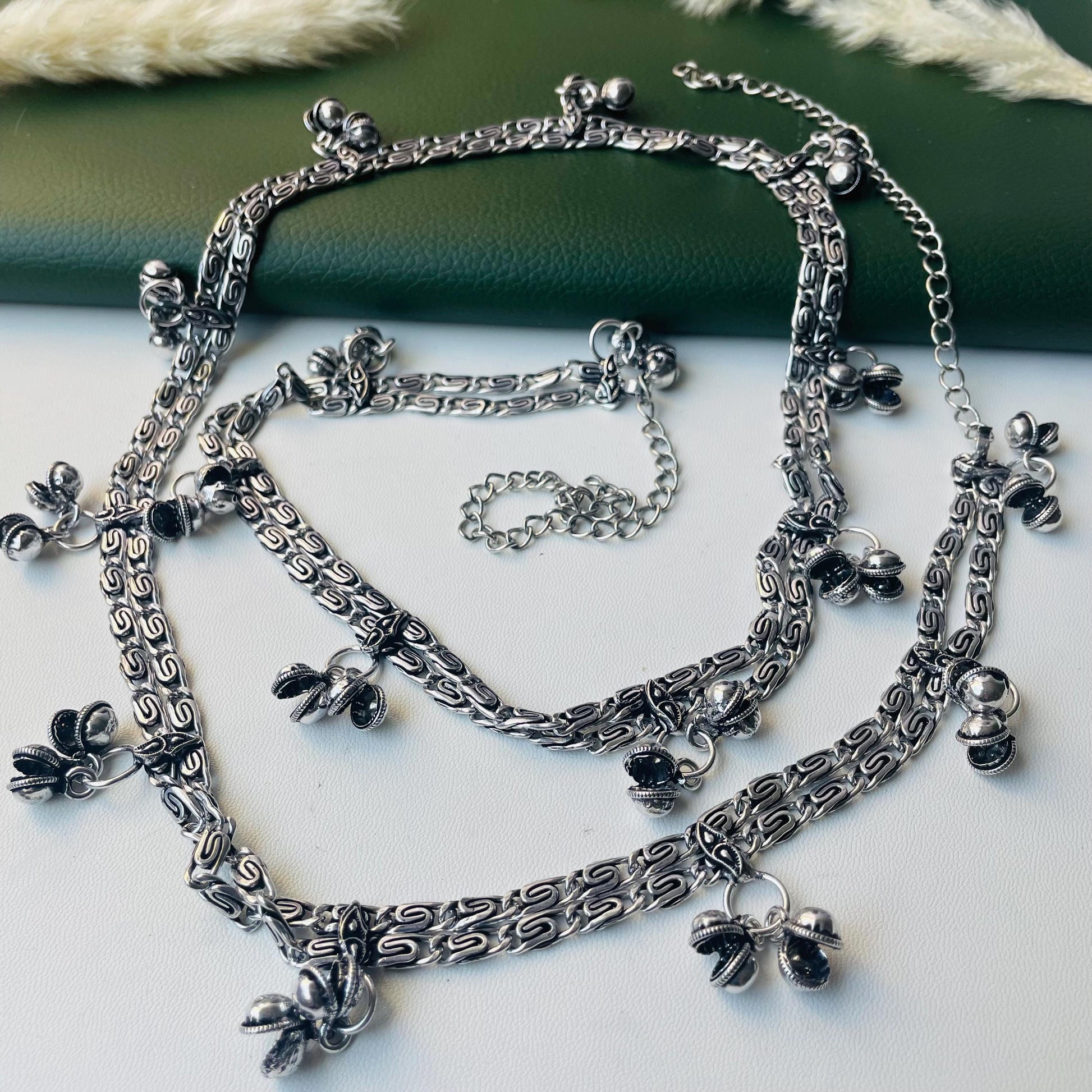 Oxidized Kamarpatta Waist Chain: Saree Belly Belt, Ghungroo Jhumki Charms