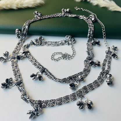 Oxidized Kamarpatta Waist Chain: Saree Belly Belt, Ghungroo Jhumki Charms