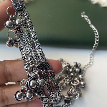 Oxidized Kamarpatta Waist Chain: Saree Belly Belt, Ghungroo Jhumki Charms