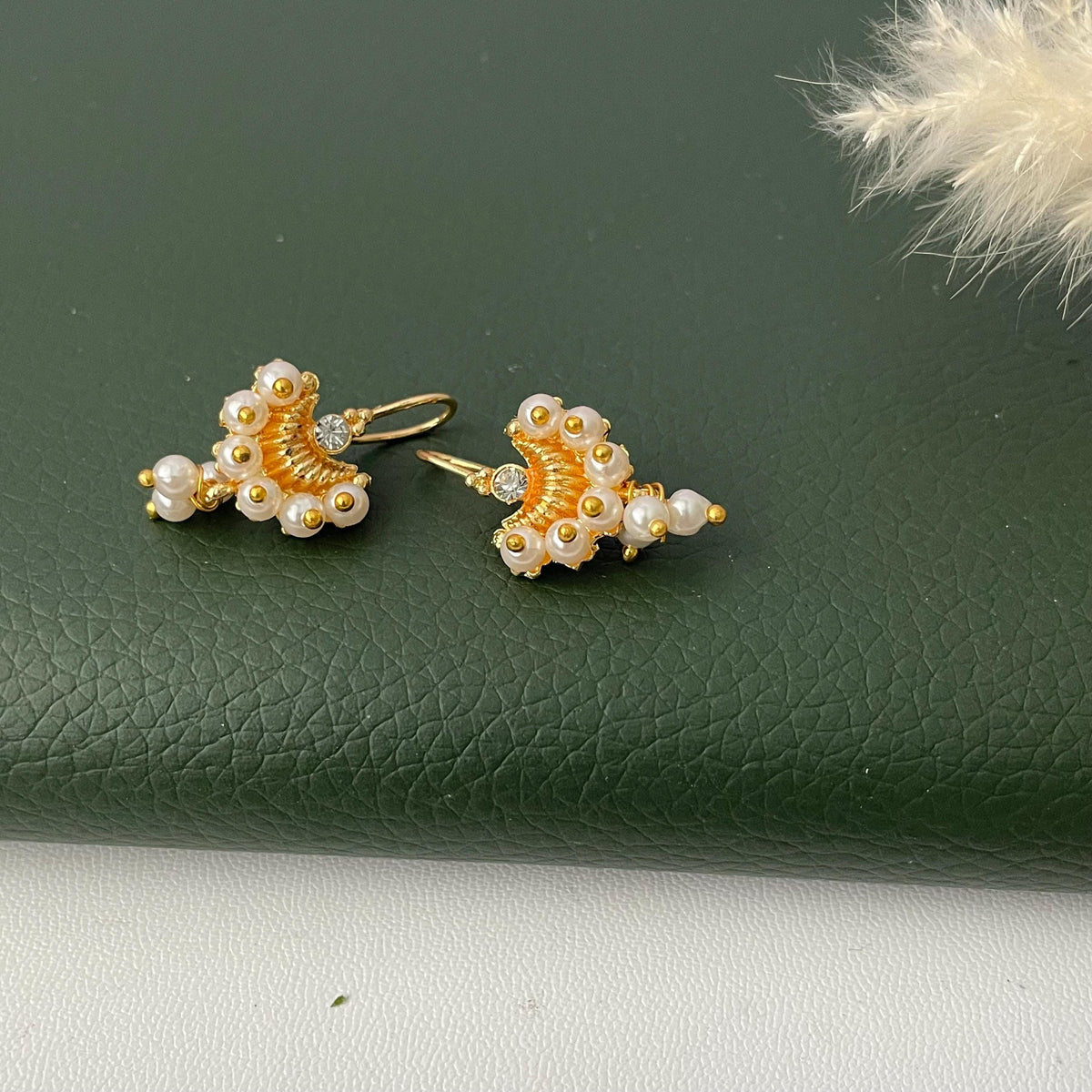 Maharashtrian Bugadi Earrings: Moti, CZ Ruby, Pearl Clip-Ons