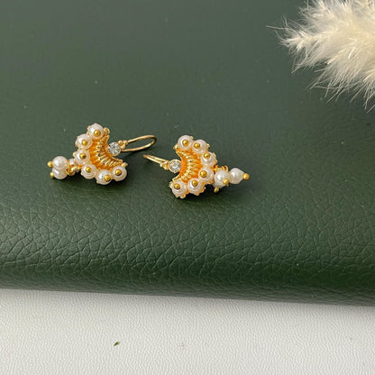 Maharashtrian Bugadi Earrings: Moti, CZ Ruby, Pearl Clip-Ons