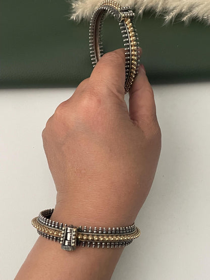 Dual tone oxidized openable bangles