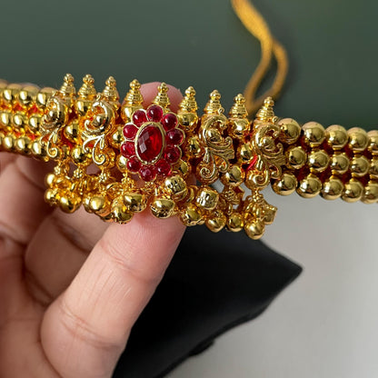 Yellow gold plated maharashtrian thushi small necklace