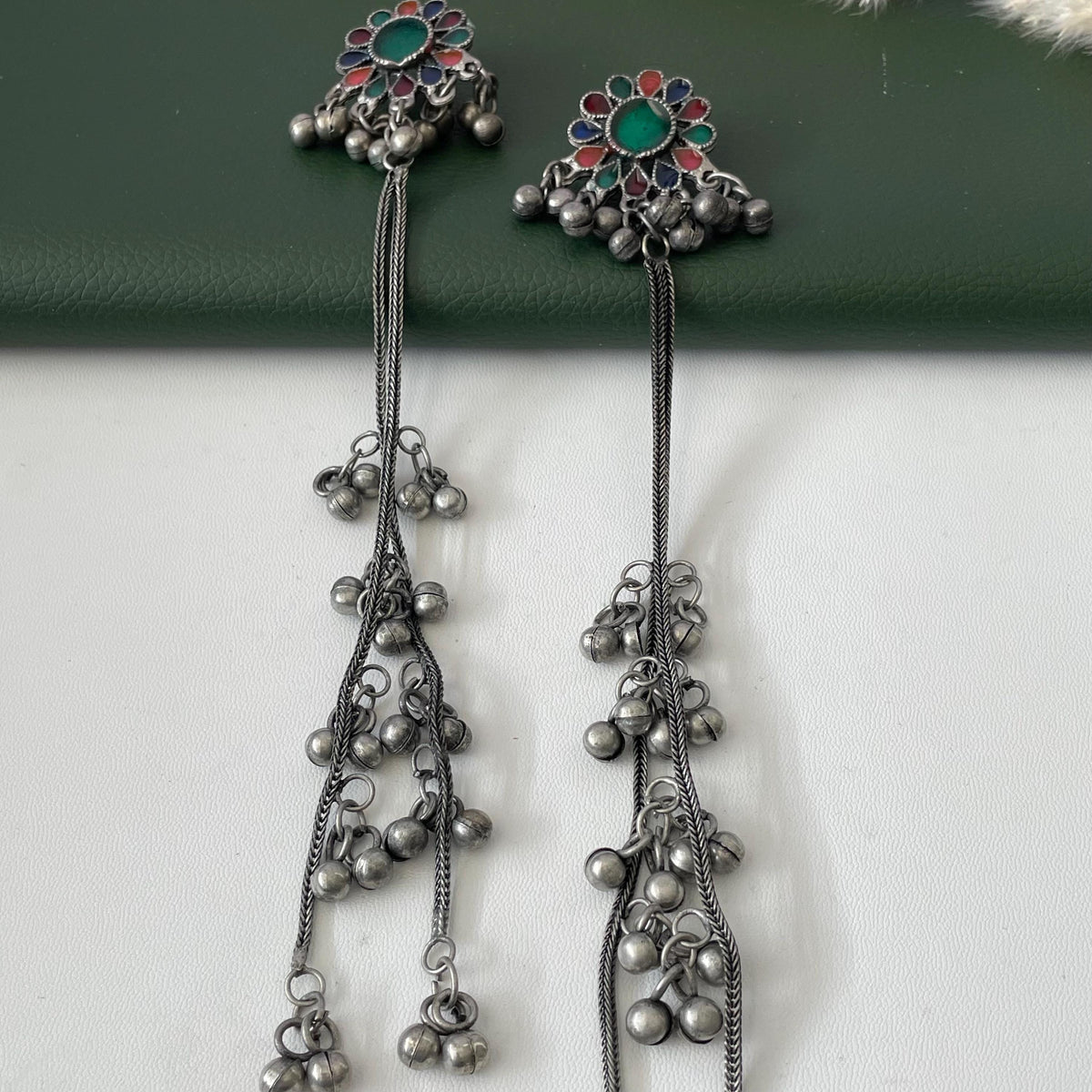 Black Oxidised trendy Kashmiri earrings extra long ghungaroo earrings