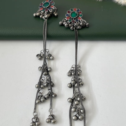 Black Oxidised trendy Kashmiri earrings extra long ghungaroo earrings