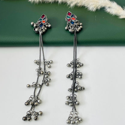Black Oxidised trendy Kashmiri earrings extra long ghungaroo earrings