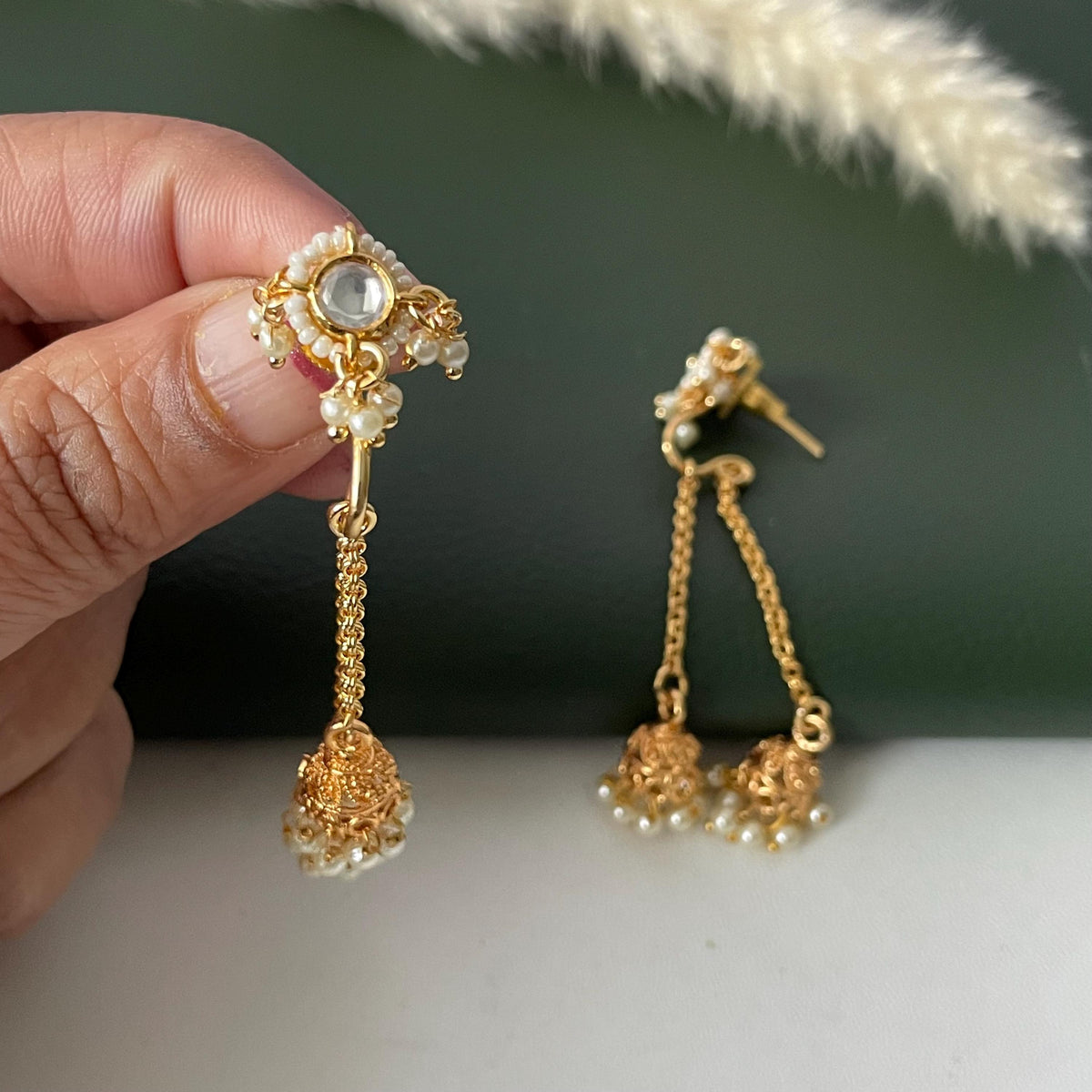 Kundan gold plated small trendy jhumkis