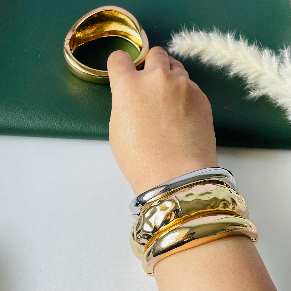 Gold and silver fancy cuff bangles