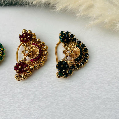 Maharashtrian Nath: Gold Plated Nose Clip-on - Indian Jewelry
