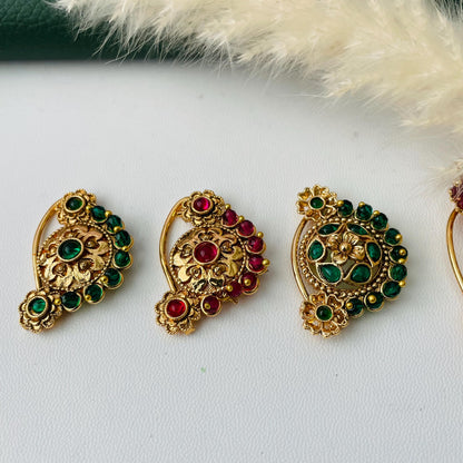 Maharashtrian Nath: Gold Plated Nose Clip-on - Indian Jewelry