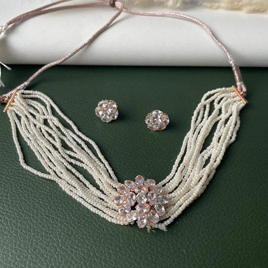 Faux Pearl multi strand choker set