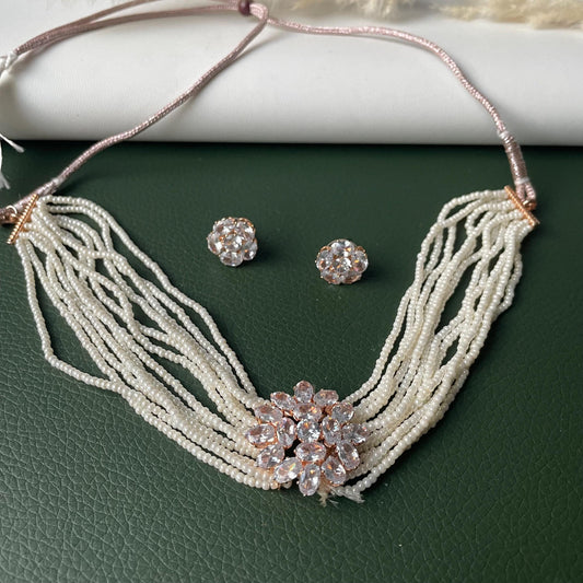 Faux Pearl multi strand choker set