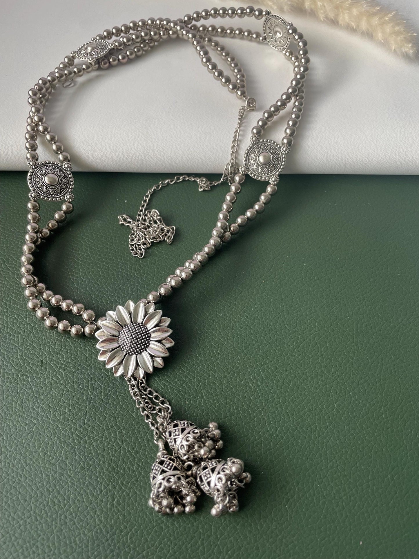 Oxidized Kamarpatta Waist Chain: Saree Belly Belt, Ghungroo Jhumki Charms