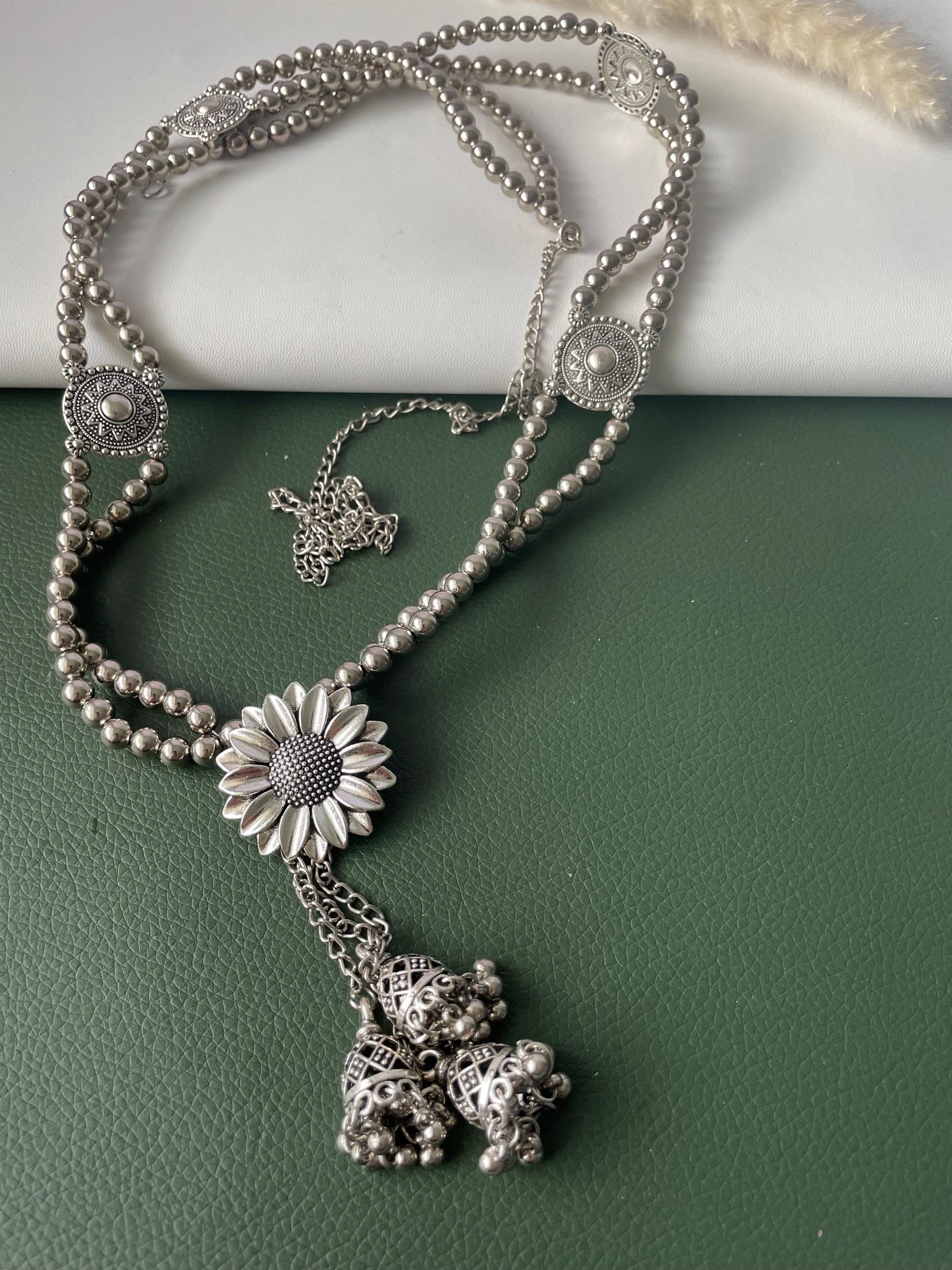 Oxidized Kamarpatta Waist Chain: Saree Belly Belt, Ghungroo Jhumki Charms