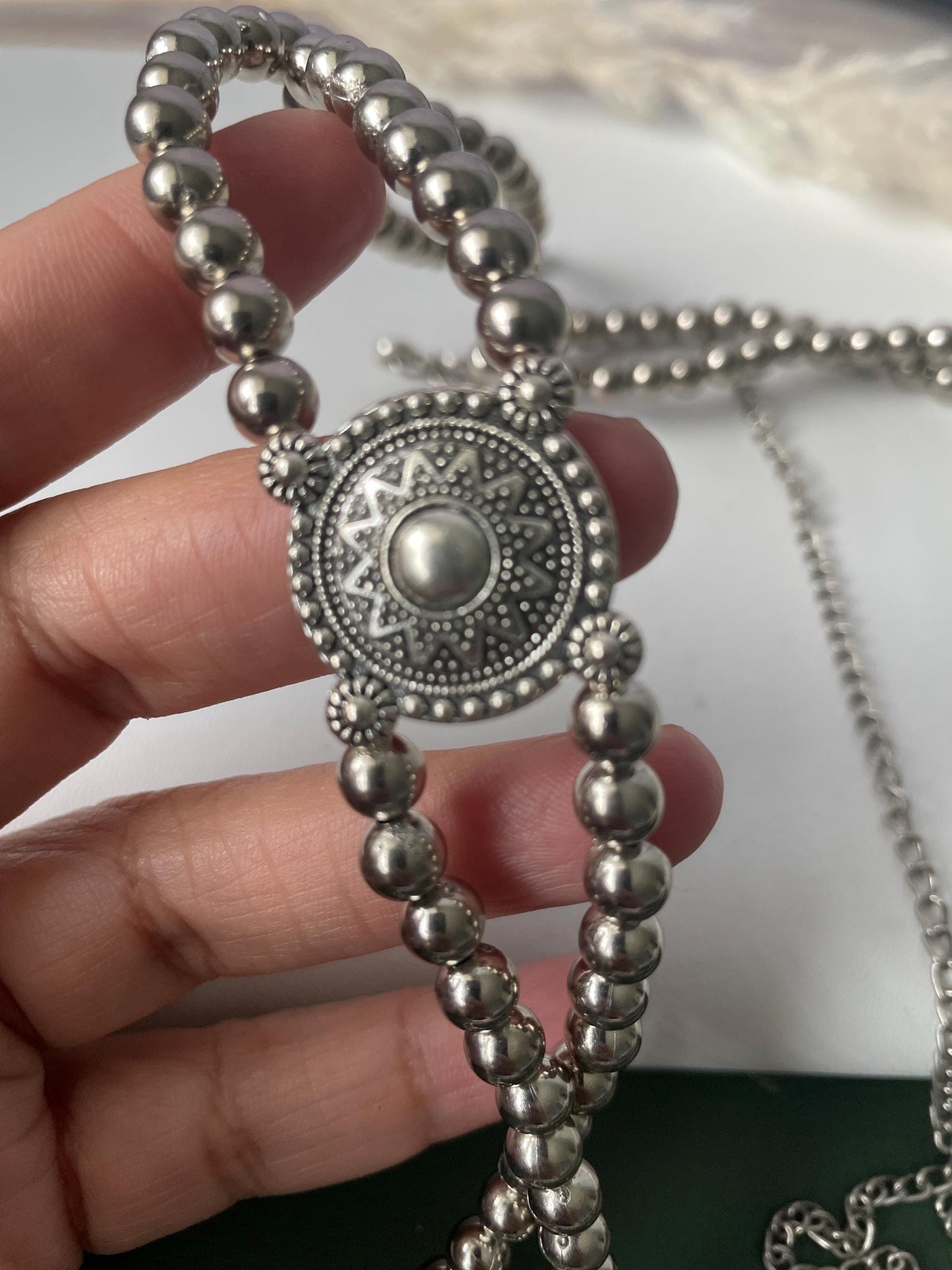 Oxidized Kamarpatta Waist Chain: Saree Belly Belt, Ghungroo Jhumki Charms