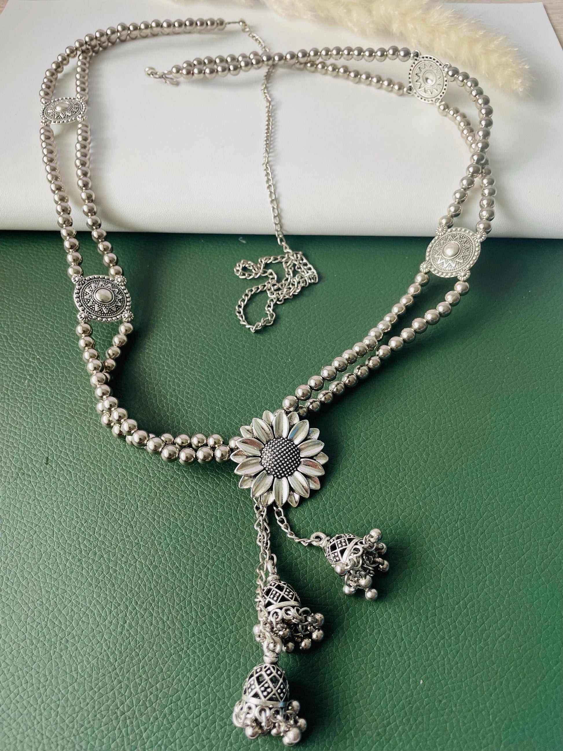 Oxidized Kamarpatta Waist Chain: Saree Belly Belt, Ghungroo Jhumki Charms