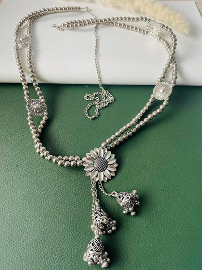 Oxidized Kamarpatta Waist Chain: Saree Belly Belt, Ghungroo Jhumki Charms