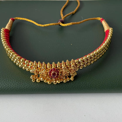 Yellow gold plated maharashtrian thushi small necklace