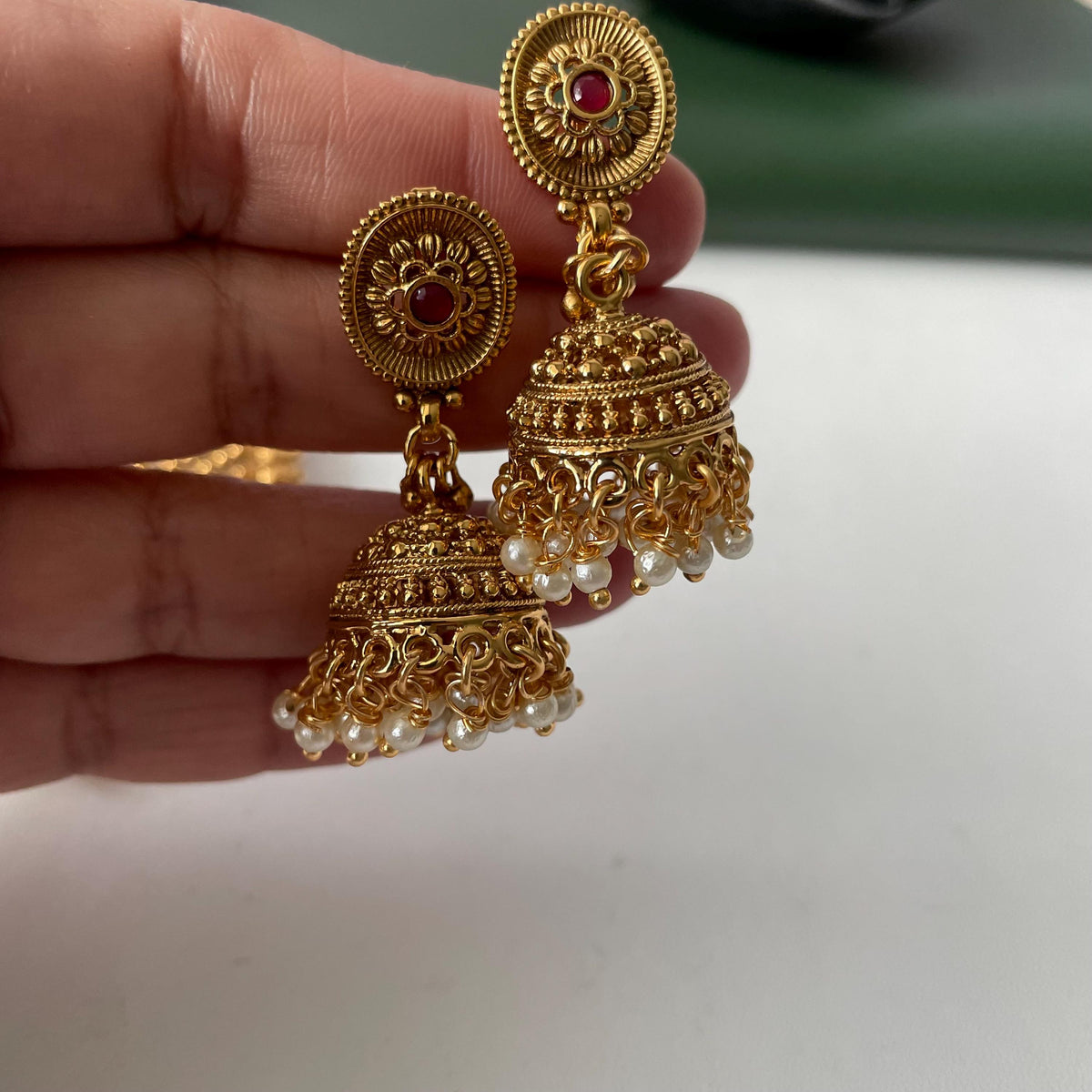 Antique gold plated maharashtrian thushi inspired long necklace set