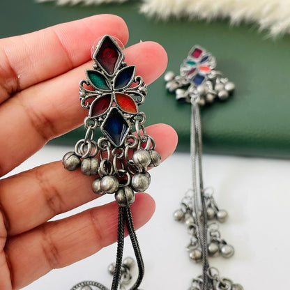 Black Oxidised trendy Kashmiri earrings extra long ghungaroo earrings