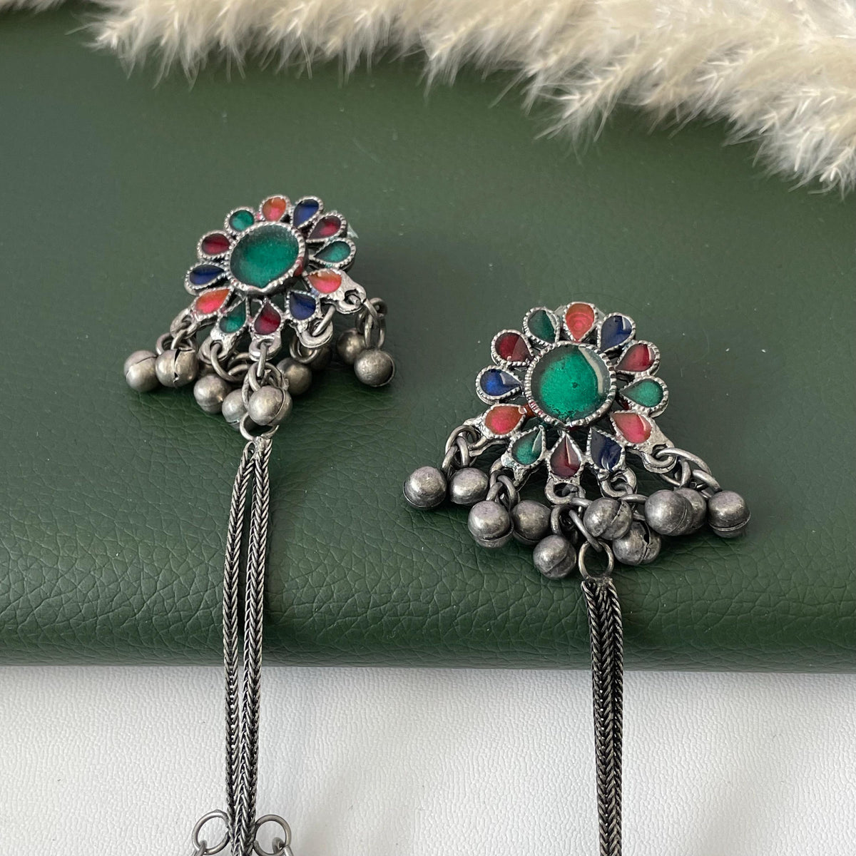 Black Oxidised trendy Kashmiri earrings extra long ghungaroo earrings