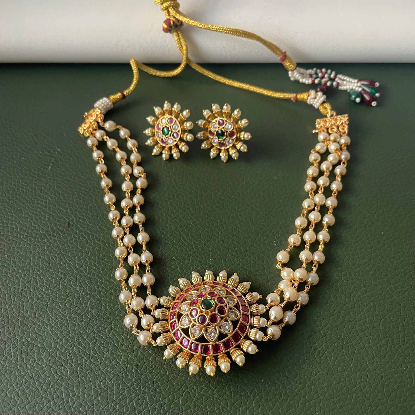 Gold Plated pearl choker temple jewelry